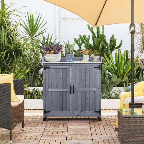 Yaheetech Garden Potting Bench Table, Outdoor Garden Horticultural Wooden Storage Cabinet & Solid Wood Planting Work Bench with Large Space Storage & Yaheetech
