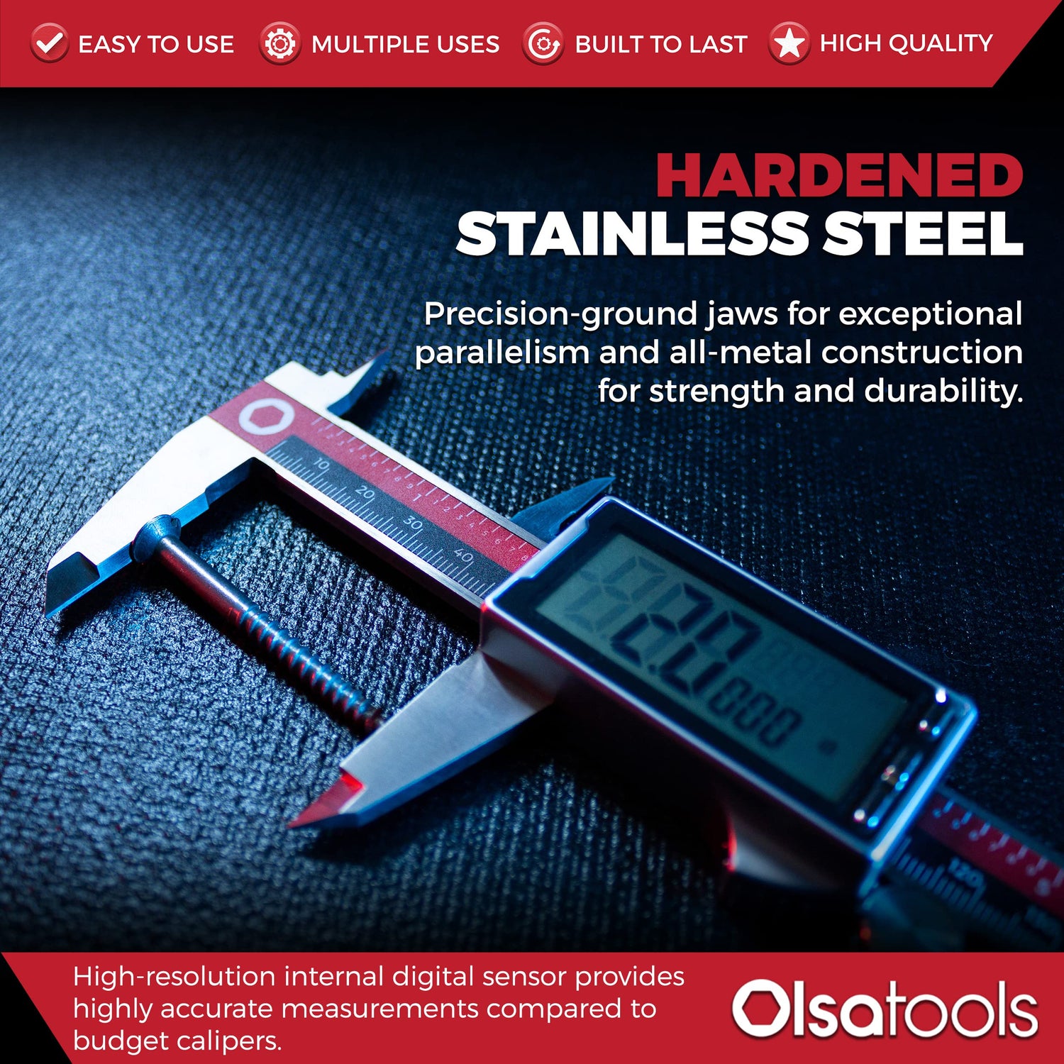 Olsa Tools Digital Caliper Measuring Tool - Inches, Fractional Inches, & Millimeters - 0-6 Inches - Stainless Steel Digital Calipers Measuring Tool - Olsa Tools