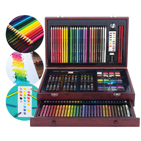 Art 101 Doodle and Color 142 Pc Art Set in a Wood Carrying Case, Includes 24 Premium Colored Pencils, A variety of coloring and painting mediums: Art 101 USA