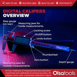 Olsa Tools Digital Caliper Measuring Tool - Inches, Fractional Inches, & Millimeters - 0-6 Inches - Stainless Steel Digital Calipers Measuring Tool - Olsa Tools