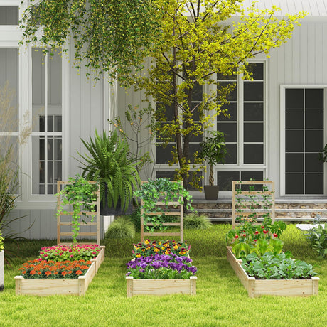 S AFSTAR Raised Garden Bed with Planter Box & Trellis, 93" L x 25" W x 40" H Outdoor Wooden Planter Box Kit for Flower Herb Vegetable Fruit Climbing S AFSTAR