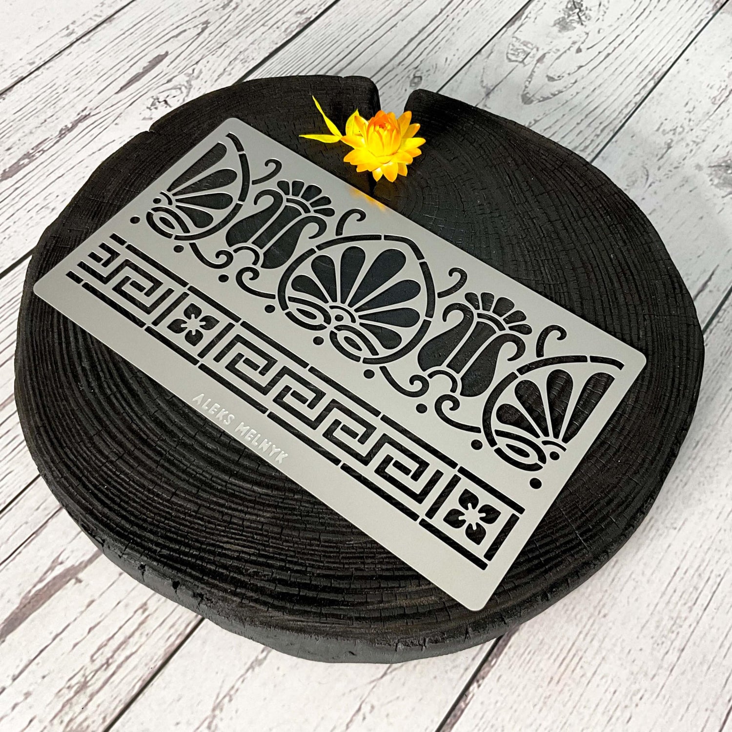 Aleks Melnyk No.328 Metal Stencil, Ancient Greek Fret and Roman Ornament, Meander, Palmette Motif, Border, Patterns, Small Stencil, 1 PC, Template Aleks Melnyk