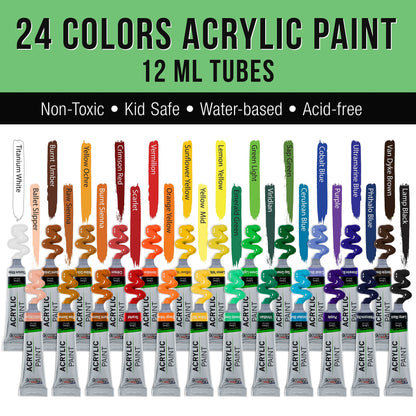 U.S. Art Supply 60-Piece Deluxe Artist Acrylic Painting Set with Aluminum Tabletop Easel, 24 Acrylic Paint Colors, 22 Brushes, 2 Stretched Canvases,