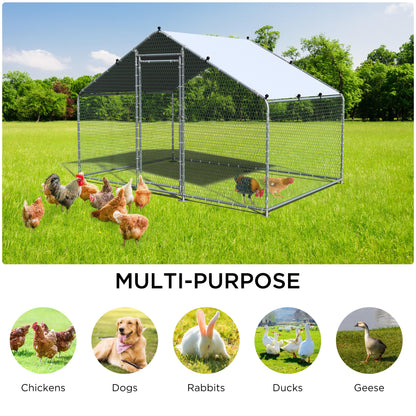 HBlife Large Metal Chicken Coop with Anti-Uv and Waterproof Cover Outdoor Chicken Runs for Yard Walk-in Poultry Habitat Cage for Backyard Farm (9.8' - WoodArtSupply