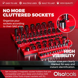 Olsa Tools Magnetic Socket Organizers | 3 Piece Set Socket Holder Kit | 1/2-inch, 3/8-inch, & 1/4-inch Drive | SAE Red | Holds 68 Sockets | Olsa Tools