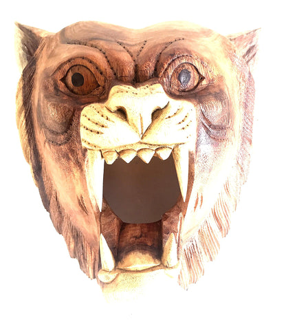 OMA Wood Carved African Lion Mask Head Wall Mount Sculpture Wall Decor - Hand Crafted PREMIUM QUALITY - XL SIZE BRAND