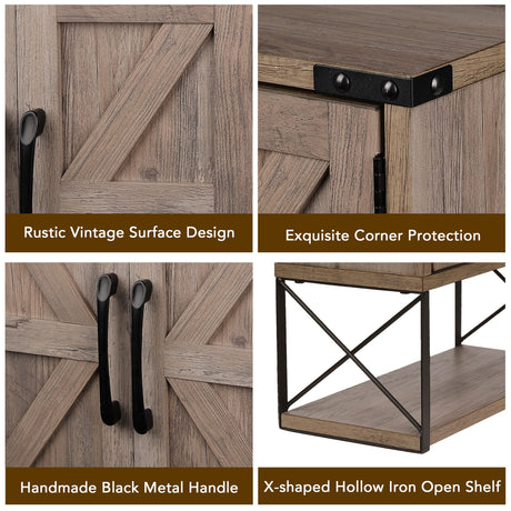 RUSTOWN Farmhouse Rustic Medicine Cabinet with Two Barn Door,Wood Wall Mounted Storage Cabinet with Adjustable Shelf and Towel Bar, 3-Tier Cabinet RUSTOWN