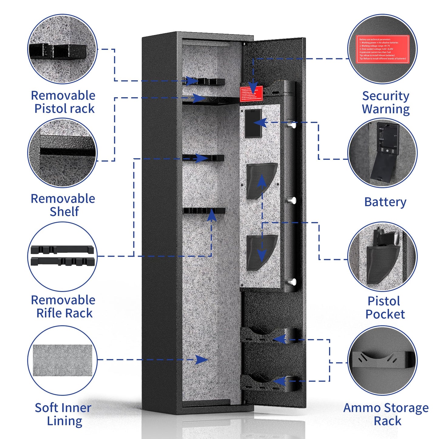 INTERGREAT Fingerprint Rifle Gun Safe, 4-10 Gun Safes for Home Rifle and Pistols, Quick Access Rifle Safe for Pistols and Shotguns, Gun Locker with 3 - WoodArtSupply