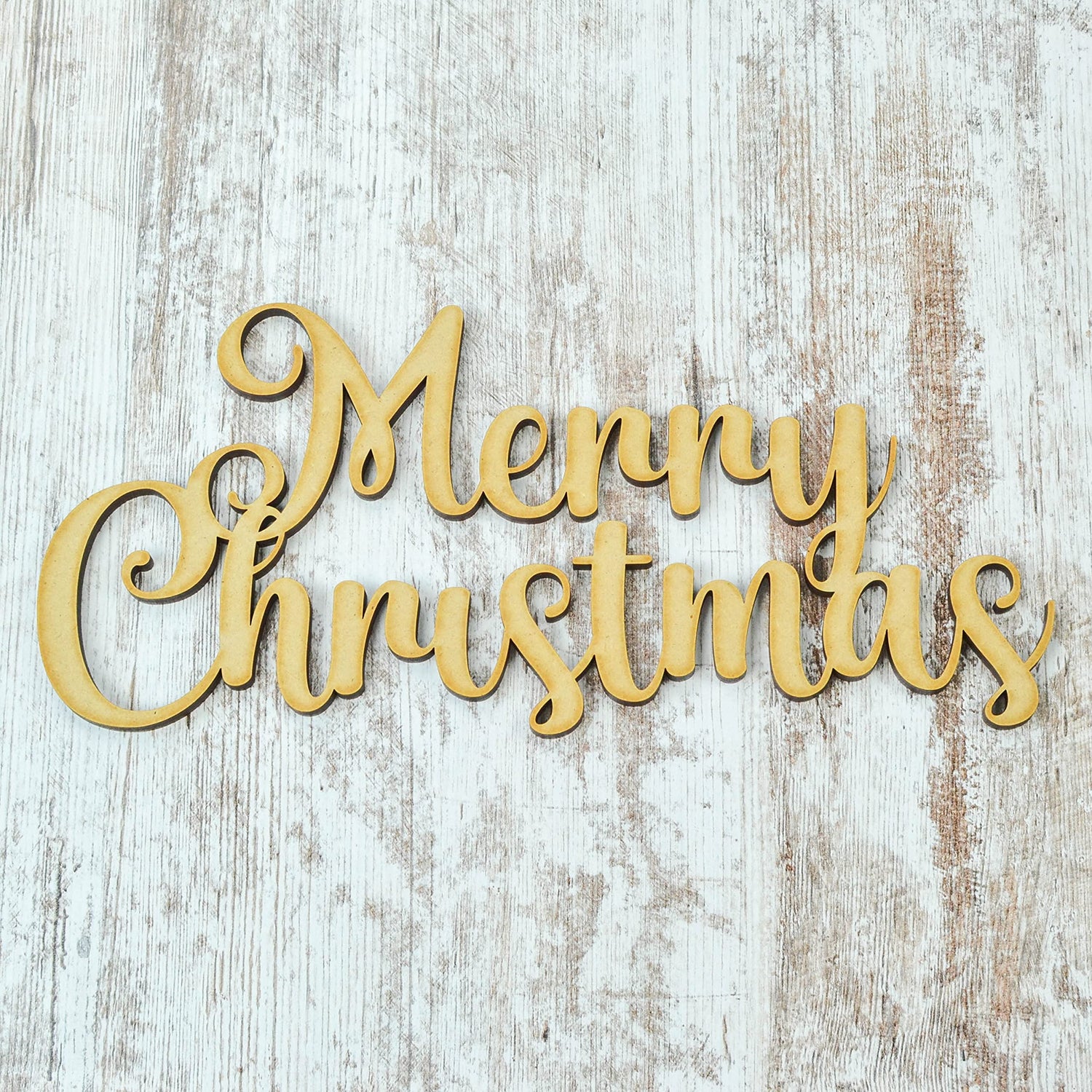 Merry Christmas Wood Cutouts for Crafts - Wooden Shapes 5mm (0.2 Inches) Thick Birch - Wreath Enhancement Add On Pink Door Wreaths