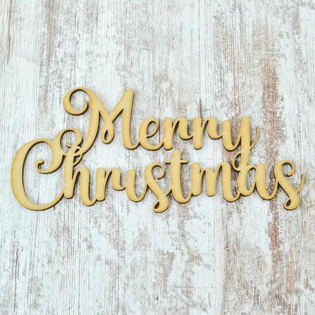 Merry Christmas Wood Cutouts for Crafts - Wooden Shapes 5mm (0.2 Inches) Thick Birch - Wreath Enhancement Add On Pink Door Wreaths