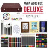 U.S. Art Supply 162-Piece Deluxe Mega Wood Box Art Painting and Drawing Set - Artist Painting Pad, 2 Sketch Pads, 24 Watercolor Paint Colors, 24 Oil U.S. Art Supply