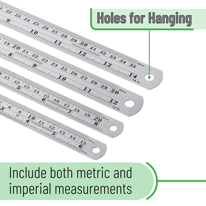 Mr. Pen Steel Rulers, 6, 8, 12, 14 inch Metal Rulers, Pack of 4 - WoodArtSupply