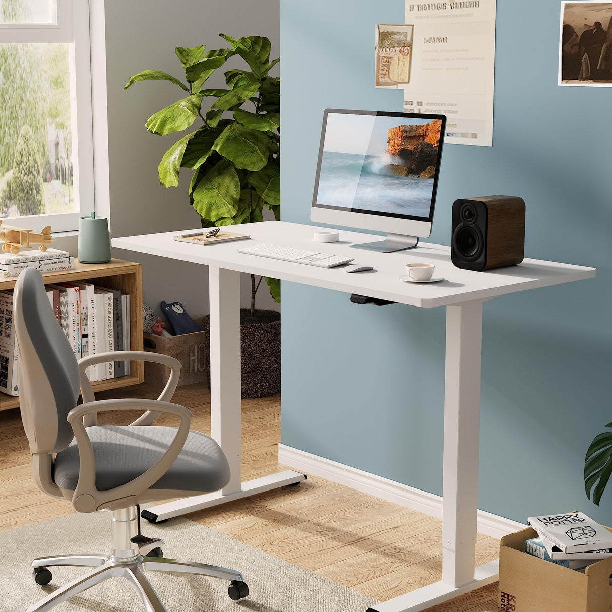 FLEXISPOT Electric Standing Desk Whole Piece 48 x 30 Inch Desktop Adjustable Height Desk Home Office Computer Workstation Sit Stand up Desk (White FLEXISPOT