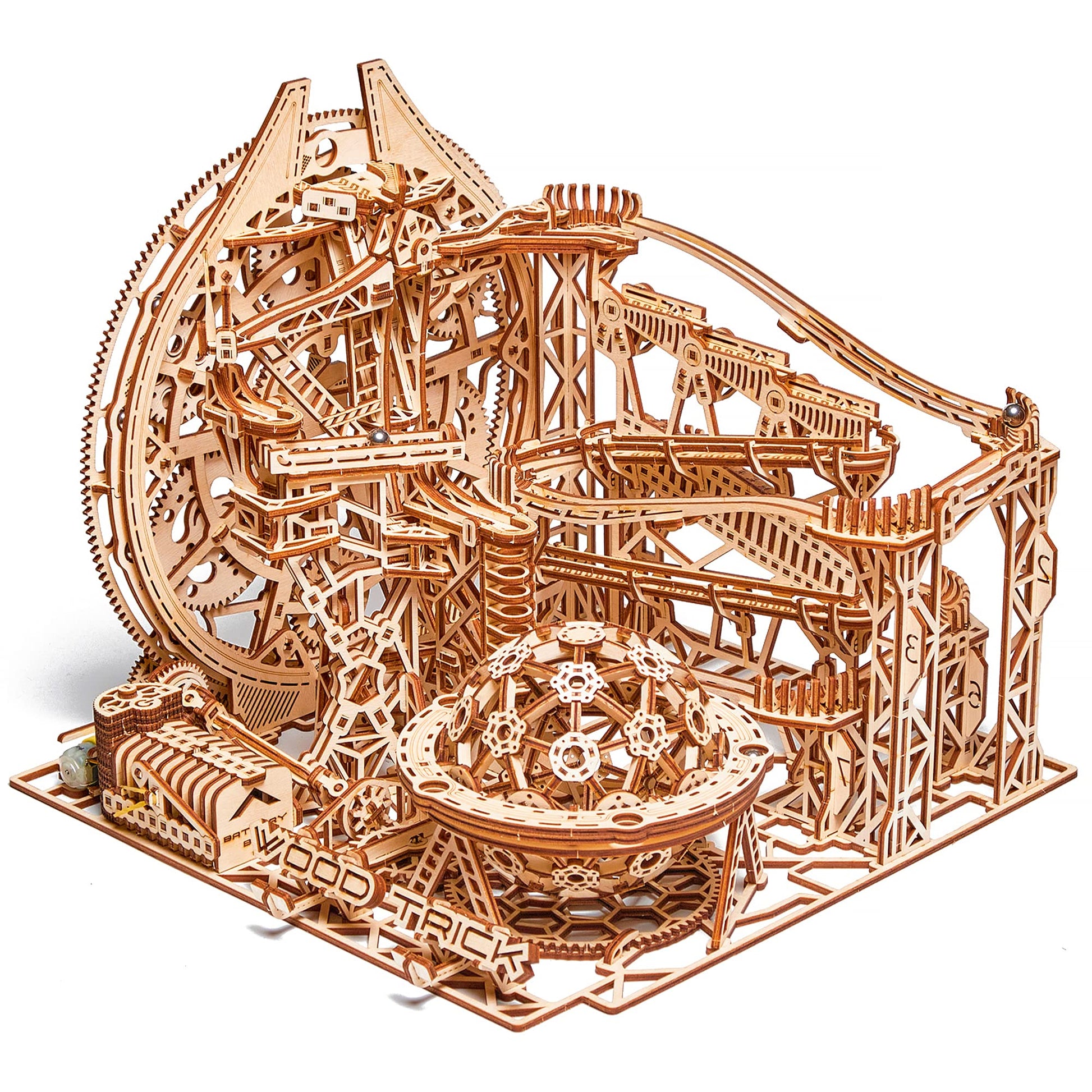 Wood Trick Wooden Marble Run 3D Wooden Puzzles for Adults and Kids to Build - 15x14 in - Electric Driven - Roller Coaster Wooden Model Kits for - WoodArtSupply