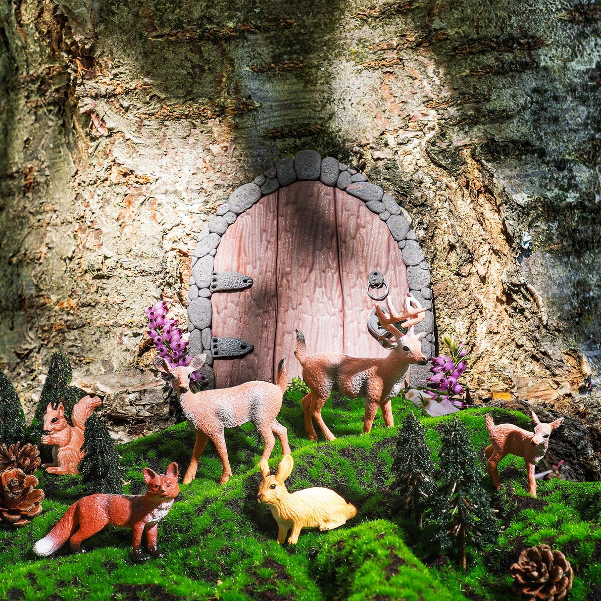 26 Pcs Forest Woodland Figurines Toys Model Trees Kit with Deer Figurine Squirrel Toy Playset Cake Toppers for Kids Toddlers Birthday Party Sratte