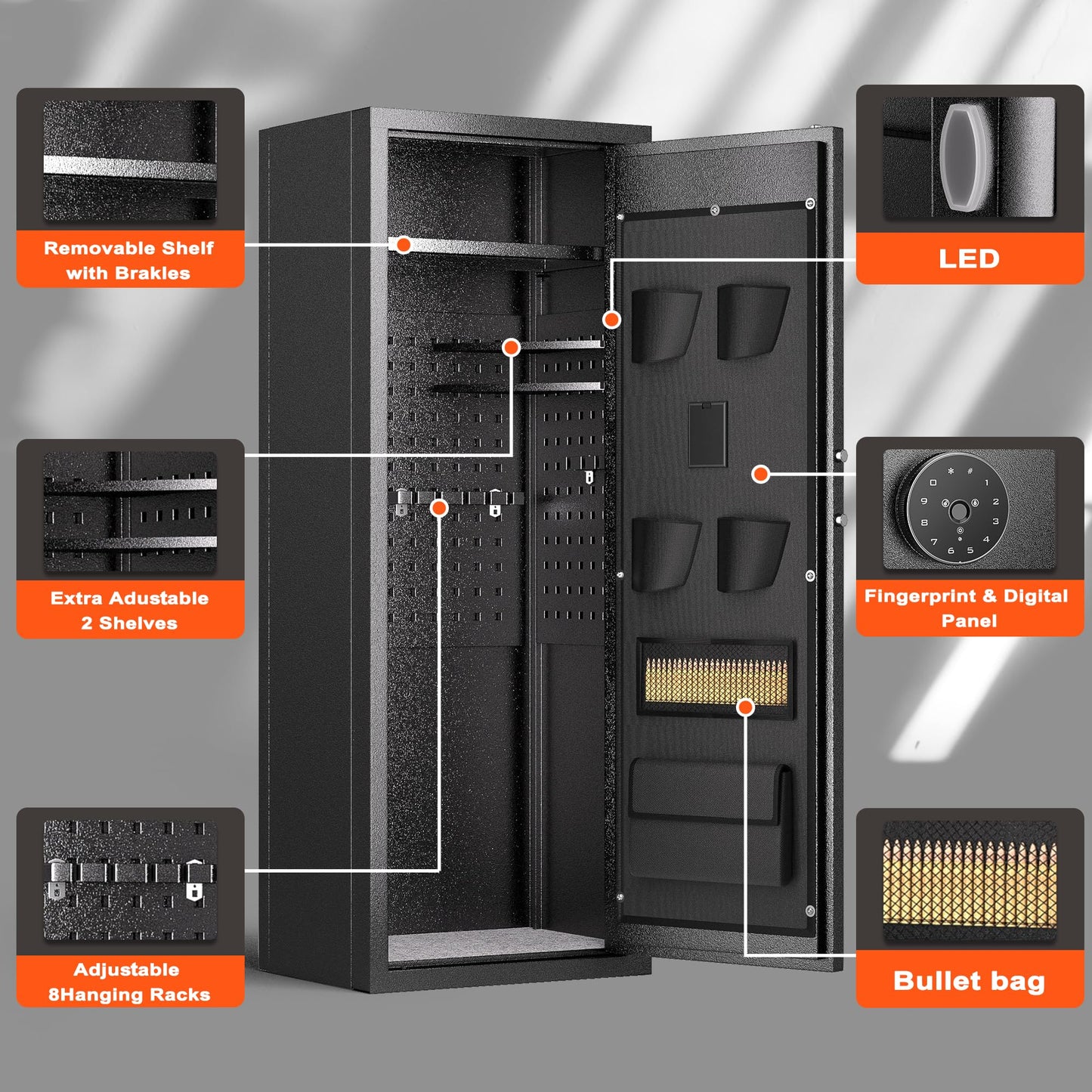 INTERGREAT 10-12 Gun Rifle Safe for Home Rifle and Pistols, Long Gun Safes for Rifle and Shotgun,Quick Access Shotguns Rifle Cabinet with Fingerprint - WoodArtSupply