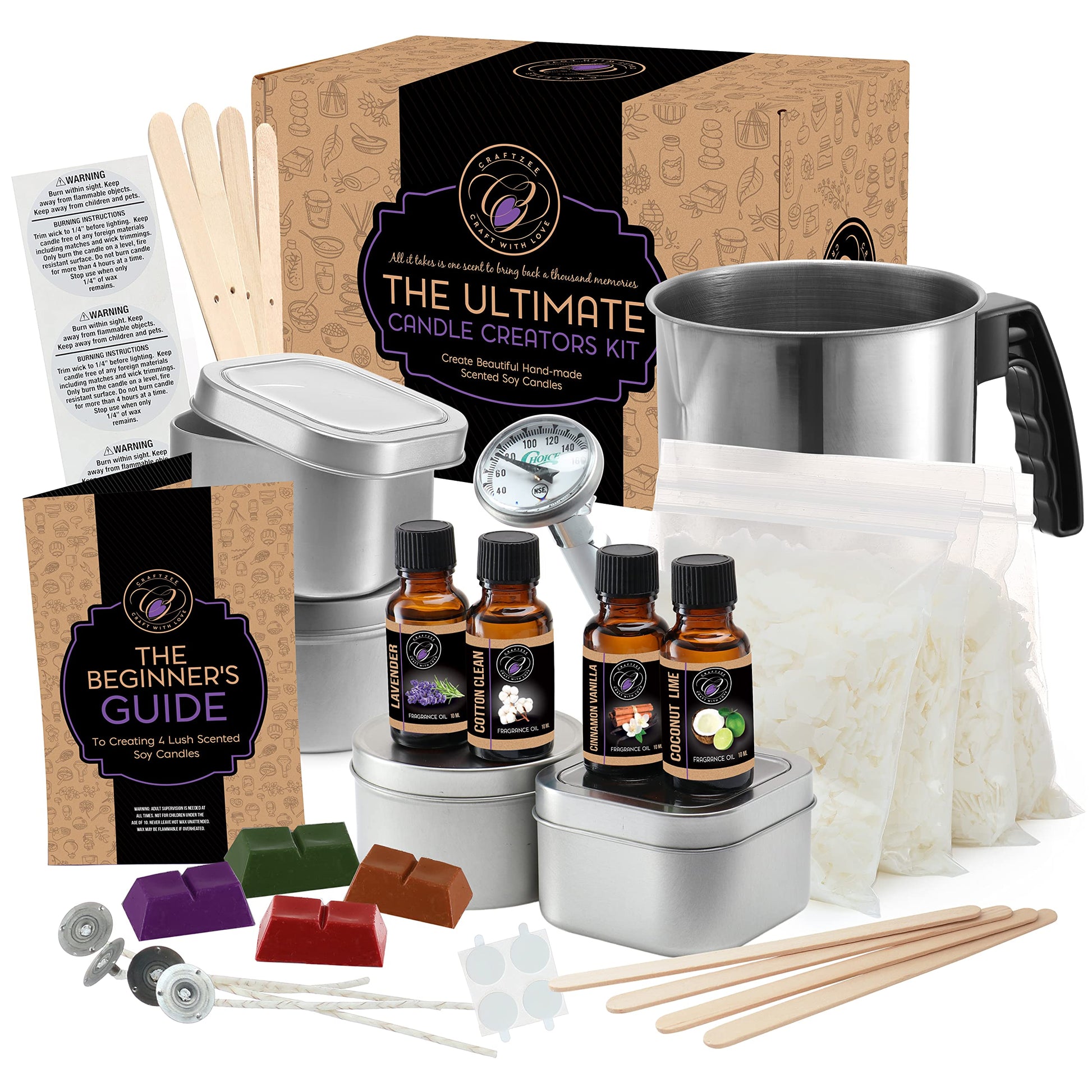 CraftZee Candle Making Kit for Adults Beginners - Soy Candle Making Kit Includes Soy Wax, Scents, Wicks, Dyes, Tins, Melting Pot & More DIY Candle - WoodArtSupply