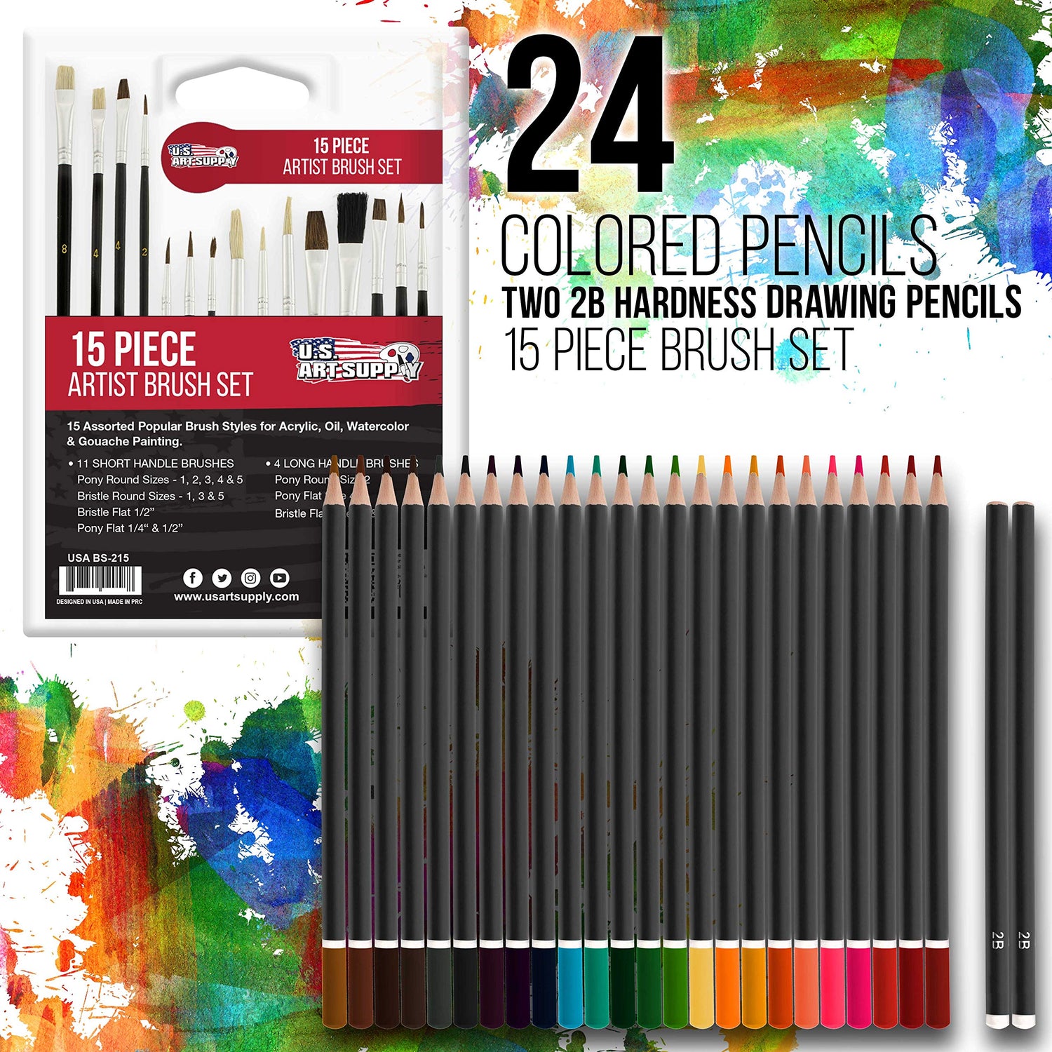U.S. Art Supply 162-Piece Deluxe Mega Wood Box Art Painting and Drawing Set - Artist Painting Pad, 2 Sketch Pads, 24 Watercolor Paint Colors, 24 Oil U.S. Art Supply
