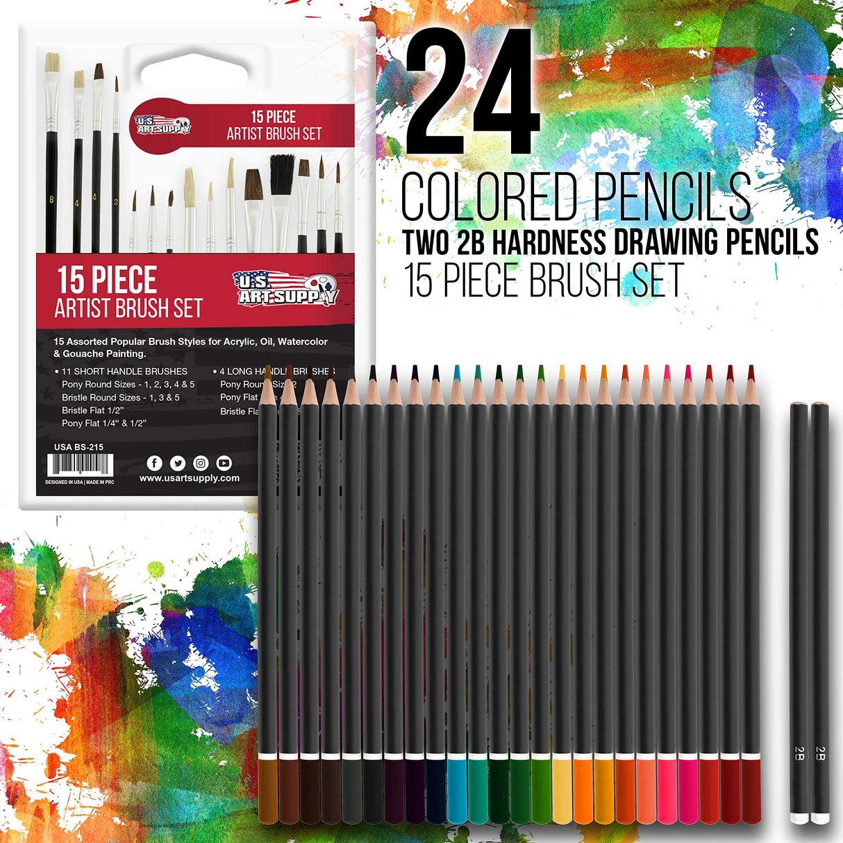 U.S. Art Supply 162-Piece Deluxe Mega Wood Box Art Painting and Drawing Set - Artist Painting Pad, 2 Sketch Pads, 24 Watercolor Paint Colors, 24 Oil U.S. Art Supply