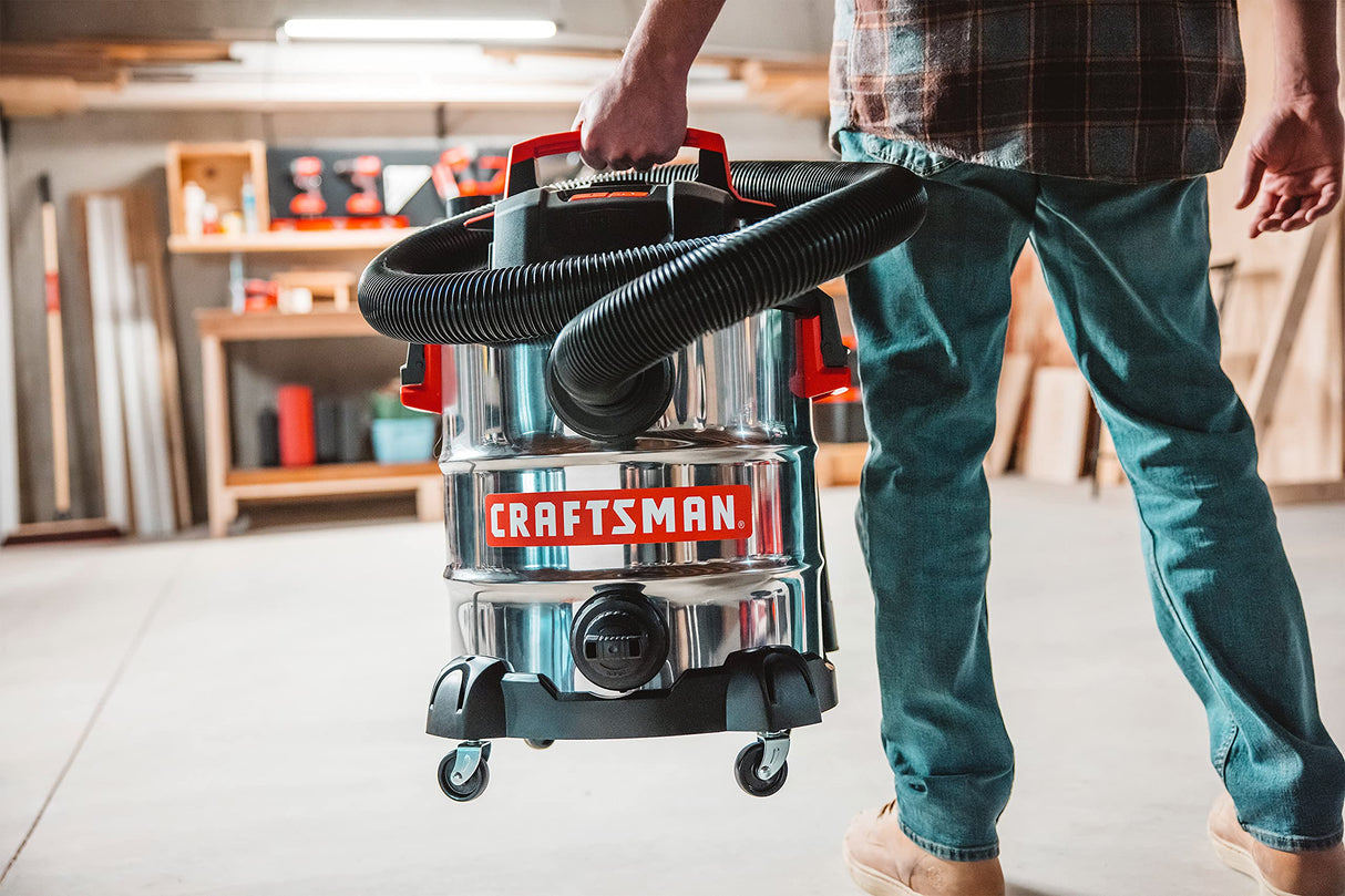 Craftsman CMXEVBE17155 10 Gallon 6.0 Peak HP Stainless Steel Wet/Dry Vac, Portable Shop Vacuum with Attachments Craftsman