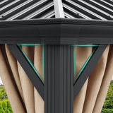 YITAHOME 10x12ft Gazebo Double Roof Hardtop with Nettings and Curtains, Heavy Duty Galvanized Steel Outdoor Vertical Stripes Roof for Patio, YITAHOME