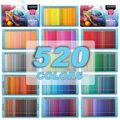 KALOUR Pro Colored Pencils,Set of 520 Colors,Artists Soft Core with Vibrant Color,Ideal for Drawing Sketching Shading,Coloring Pencils for Adults KALOUR