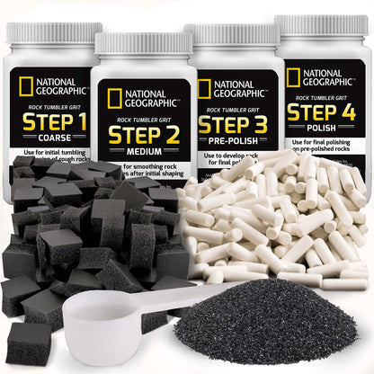 NATIONAL GEOGRAPHIC Rock Tumbler Media – The Ultimate Rock Polishing Supplies Kit, 4 Stage Bulk Grit, 1.5 Pounds of Ceramic Pellets, GemFoam - WoodArtSupply