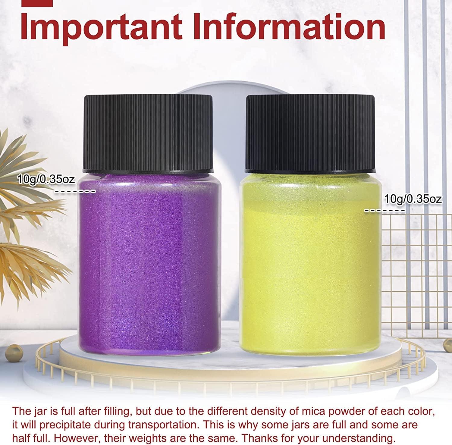 Mica Powder，48 Colors - 10G/Bottle of Natural Pigment Powder for Epoxy Resin，Soap Making，Candle Making,Lip Gloss,Car Freshies,Dye,Nail Polish,Bath WoodArtSupply