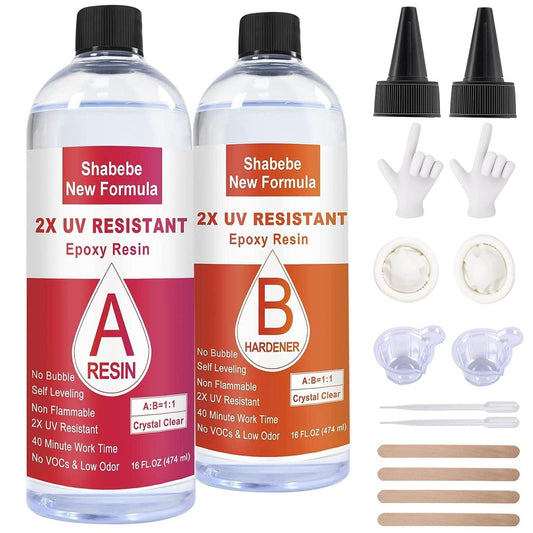 Epoxy Resin, Upgrade Formula 32OZ 2X UV Resistant Resin, Epoxy Casting and Coating Resin Kit with Sticks, Self Leveling Easy Mix for Art, Crafts, Jewelry Making, River Tables of Art Resin - WoodArtSupply
