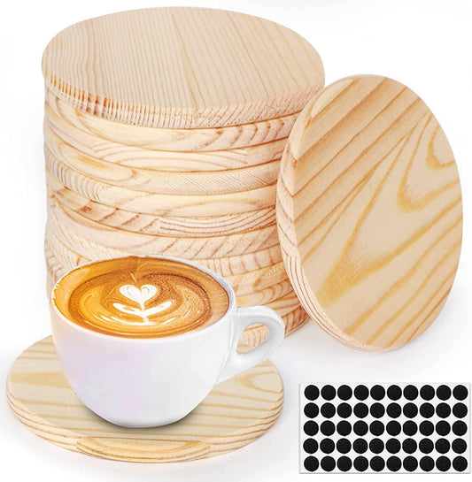 14Pcs Unfinished Wood Coasters, 4 Inch round Blank Wooden Coasters for Crafts with Non-Slip Silicon Dots - WoodArtSupply