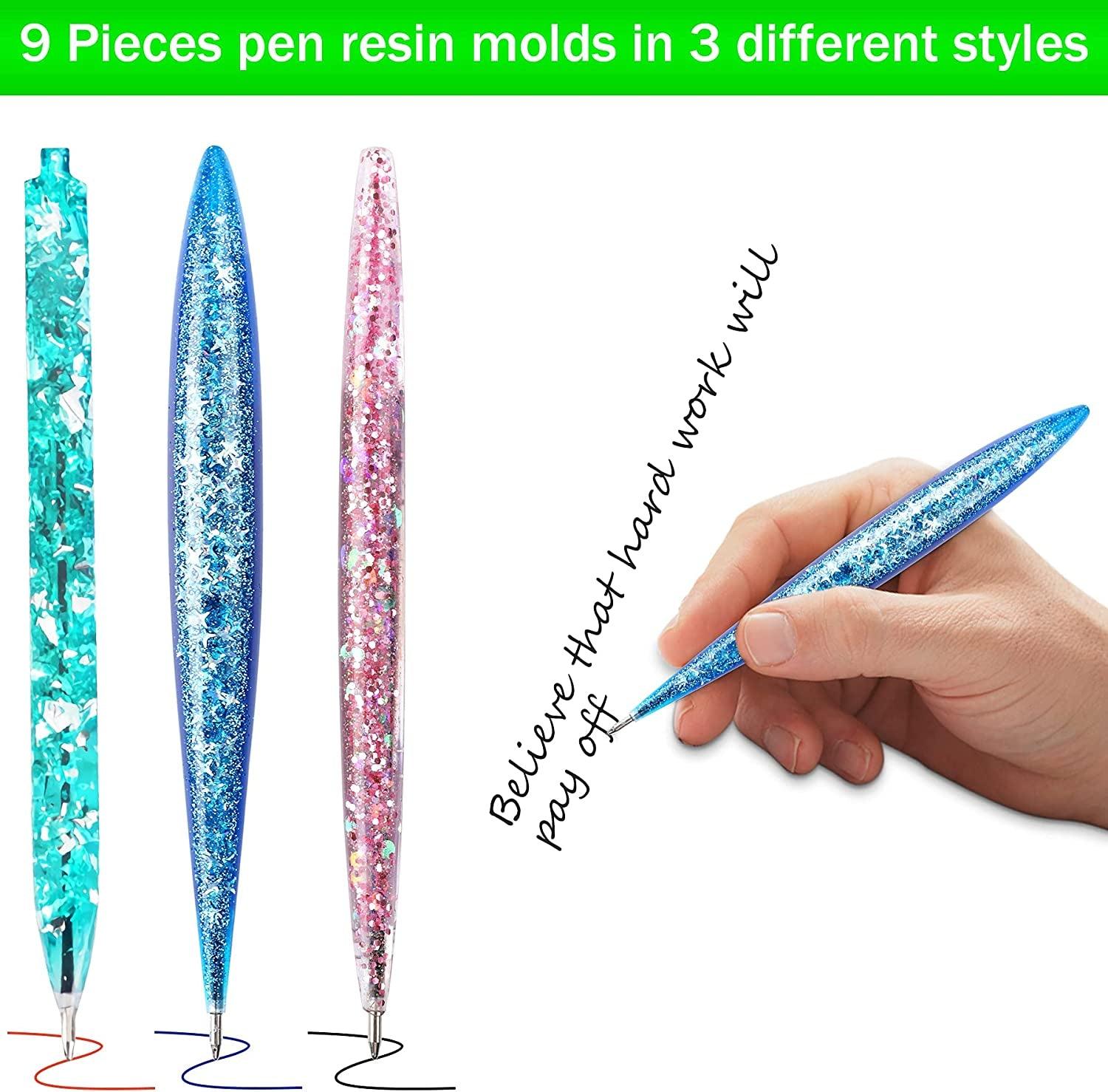 9 Pieces Pen Resin Mold, Epoxy Resin Molds with 75 Pieces Ink Pen Refills,Ballpoint Pen Silicone Molds Resin Casting Molds for DIY Resin Crafts WoodArtSupply