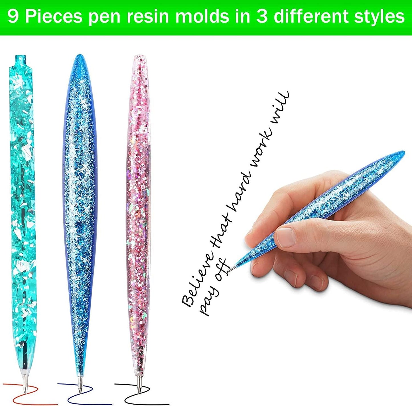 9 Pieces Pen Resin Mold, Epoxy Resin Molds with 75 Pieces Ink Pen Refills,Ballpoint Pen Silicone Molds Resin Casting Molds for DIY Resin Crafts Making - WoodArtSupply