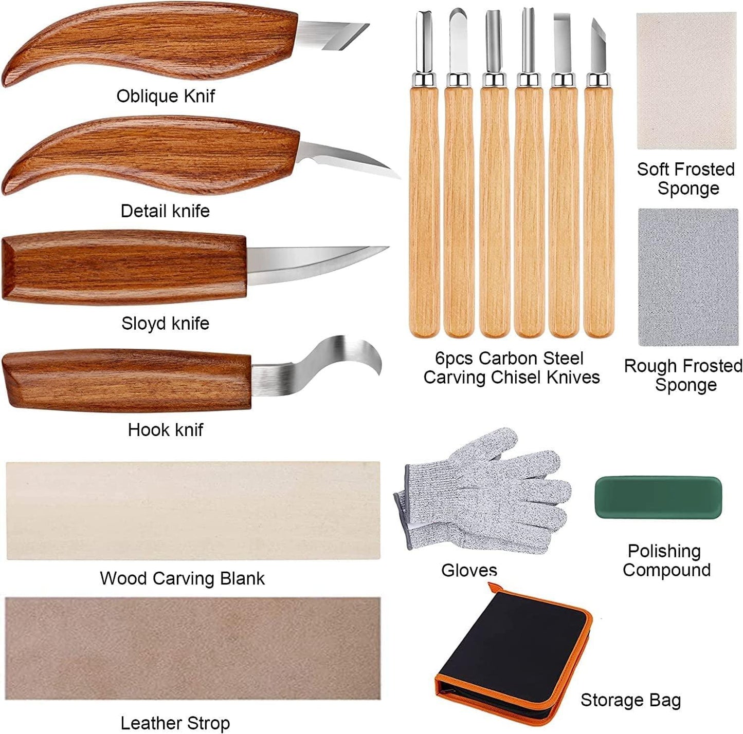 26-In-1 Wood Carving Kit with Detail Wood Carving Knife, Whittling Knife, Wood Chisel Knife, Gloves, Carving Kit - WoodArtSupply