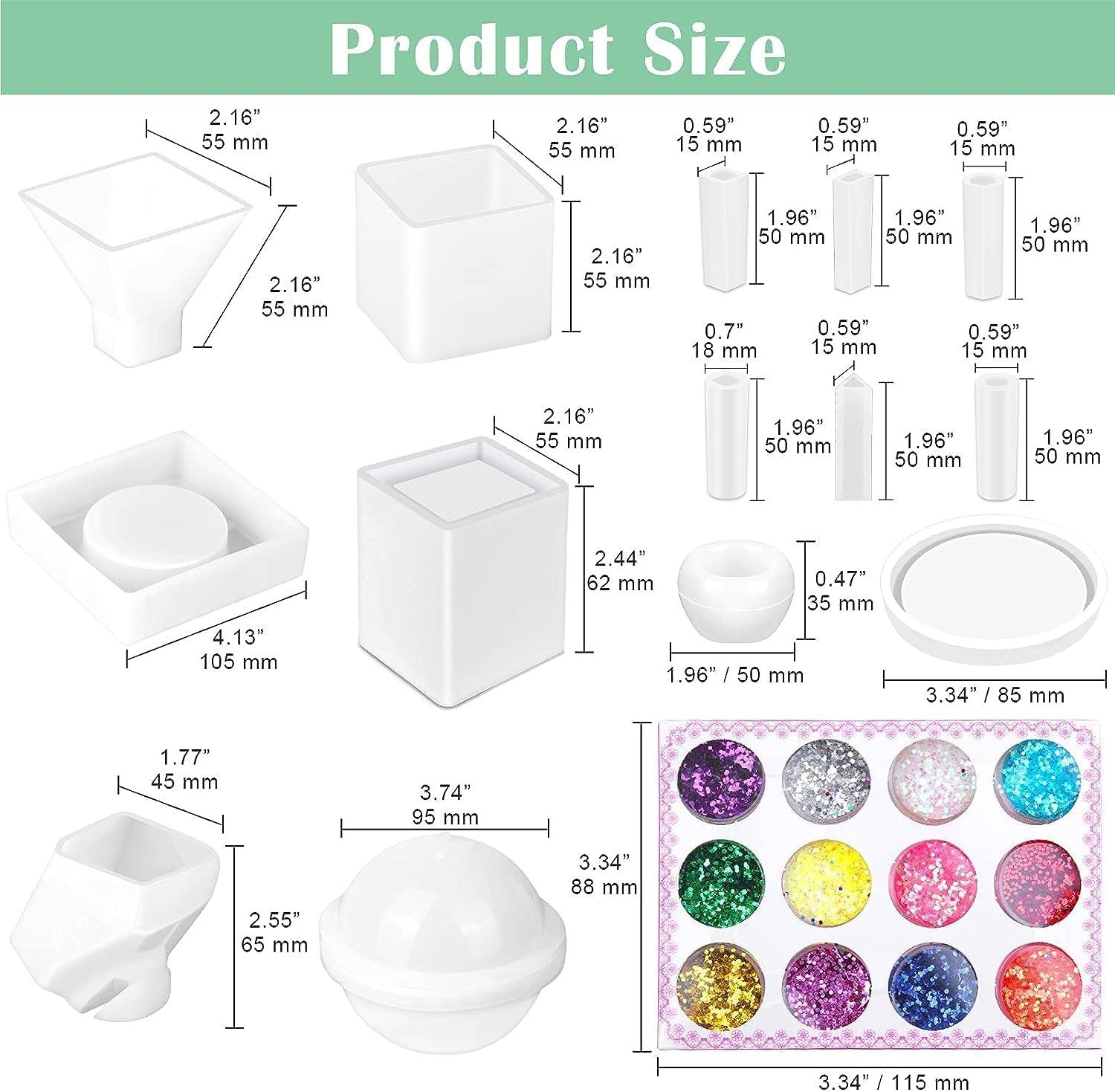 Silicone Resin Molds Kit 26PCS, Epoxy Molds, Large Casting with 12 Glitter Sequins for UV Casting, Including Sphere, Cube, Pyramid, Square, Coaster, Stone & Pendants - WoodArtSupply