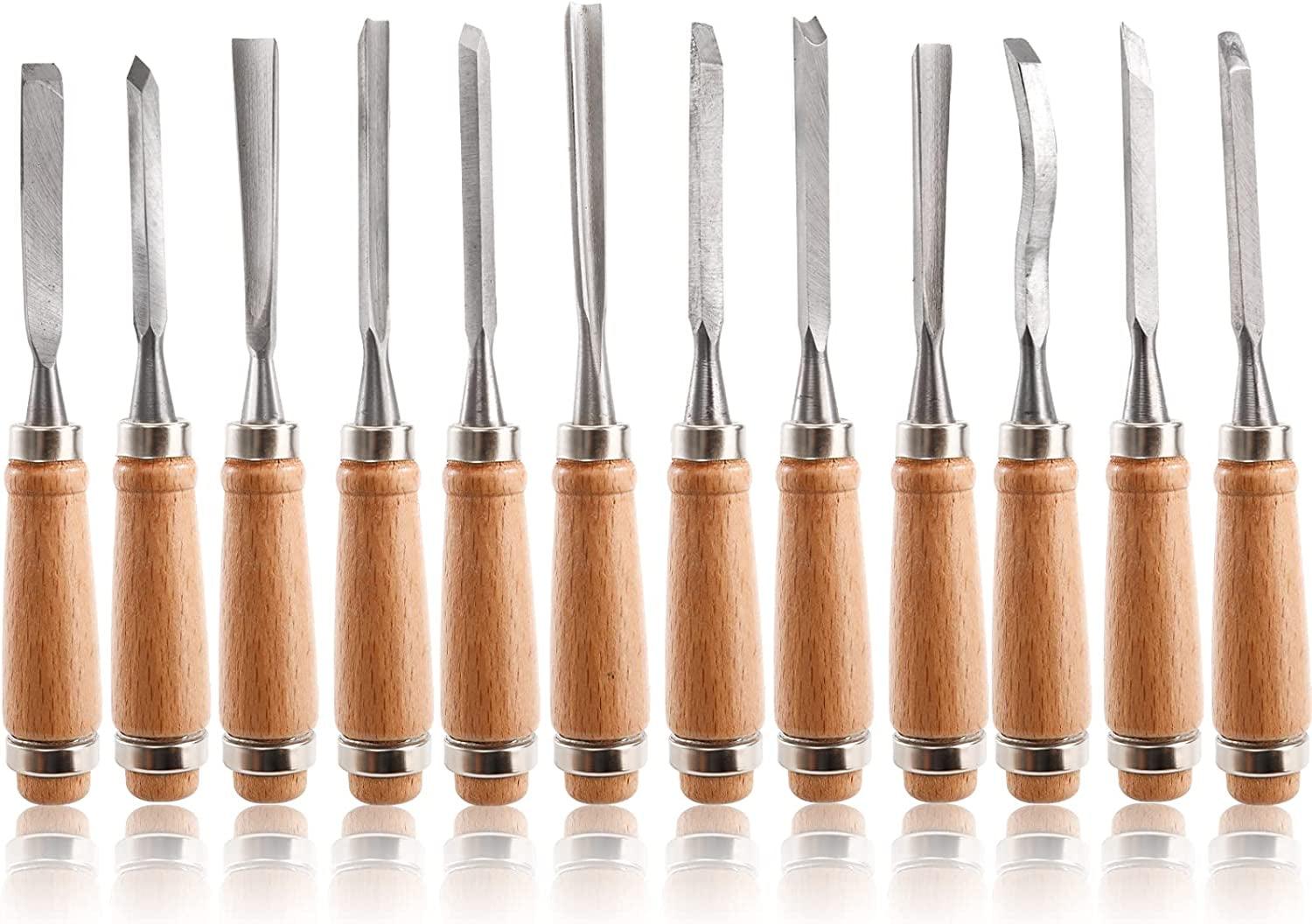 12 PCS Wood Carving Tools, Gouges Woodworking Chisels, Full Size Wood Carving Knifes WoodArtSupply