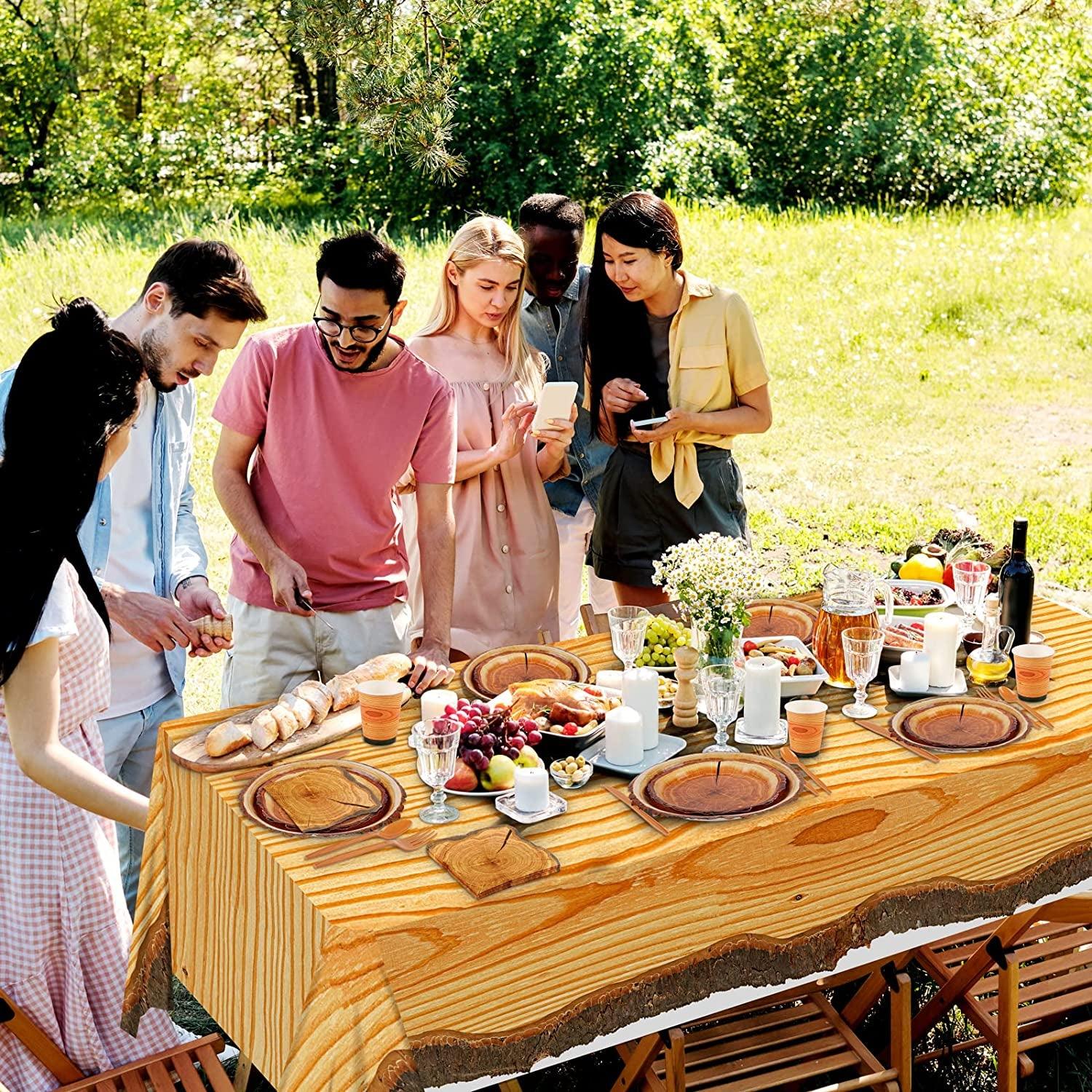 129 Pieces Hunting Birthday Party Supply Camping Party Plate Tablecloth Cup Napkins Wood Slice WoodArtSupply