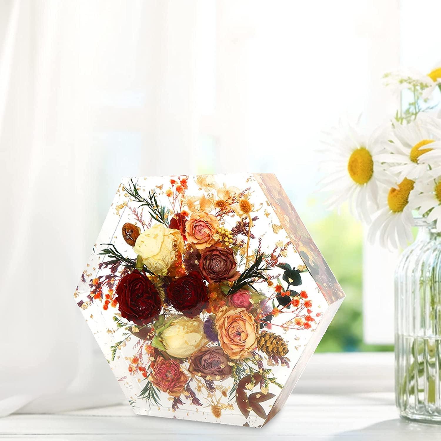 3 PCS Large Resin Molds Silicone, Including Deep Hexagon, Heart, Square Epoxy Resin Casting Mold for Flower Preservation Bookends DIY Art WoodArtSupply