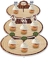 Wood-Grain 3-Tier Cardboard Cupcake Stand/Tower | Wild One, Woodland Animal Baby Shower WoodArtSupply