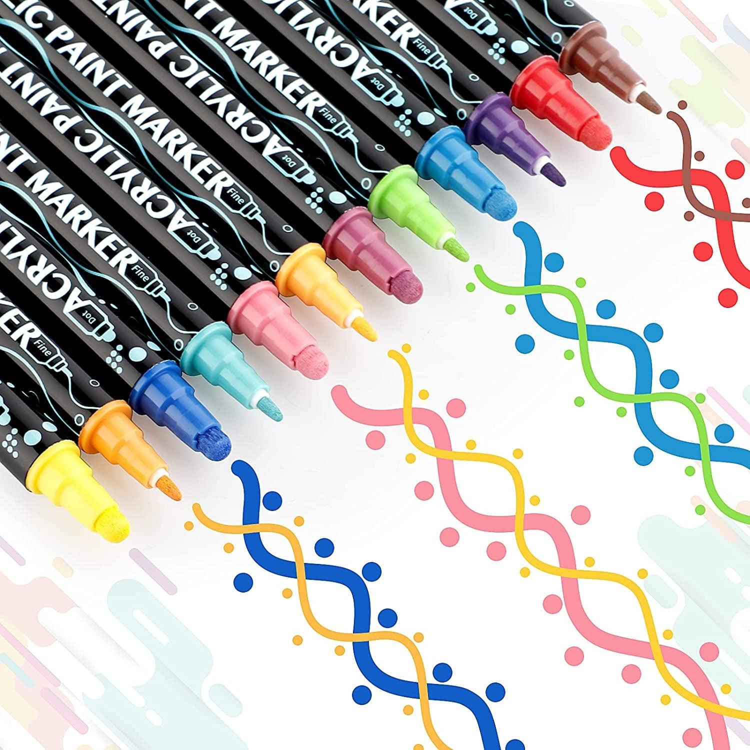 Acrylic Paint Markers,12 Colors Dual Tip Acrylic Paint Pens Paint Markers Fine Tip&Dot WoodArtSupply