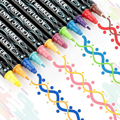 Acrylic Paint Markers,12 Colors Dual Tip Acrylic Paint Pens Paint Markers Fine Tip&Dot - WoodArtSupply