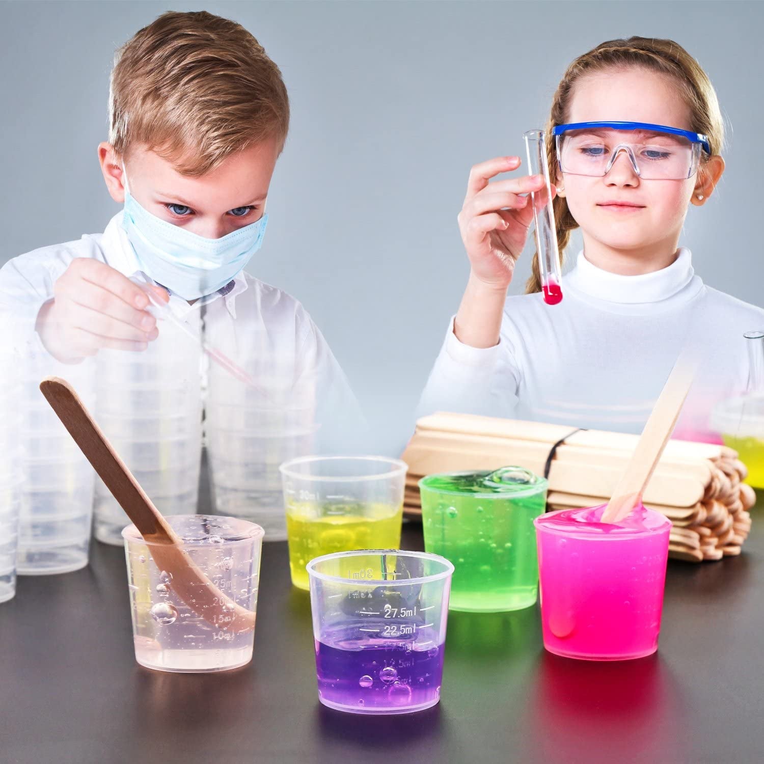 50 Pack 30Ml Plastic Reusable Graduated Cups Transparent Scale Cups with 50 Pack Wooden Stirring Sticks for Mixing Paint, Stain, Epoxy, Resin WoodArtSupply