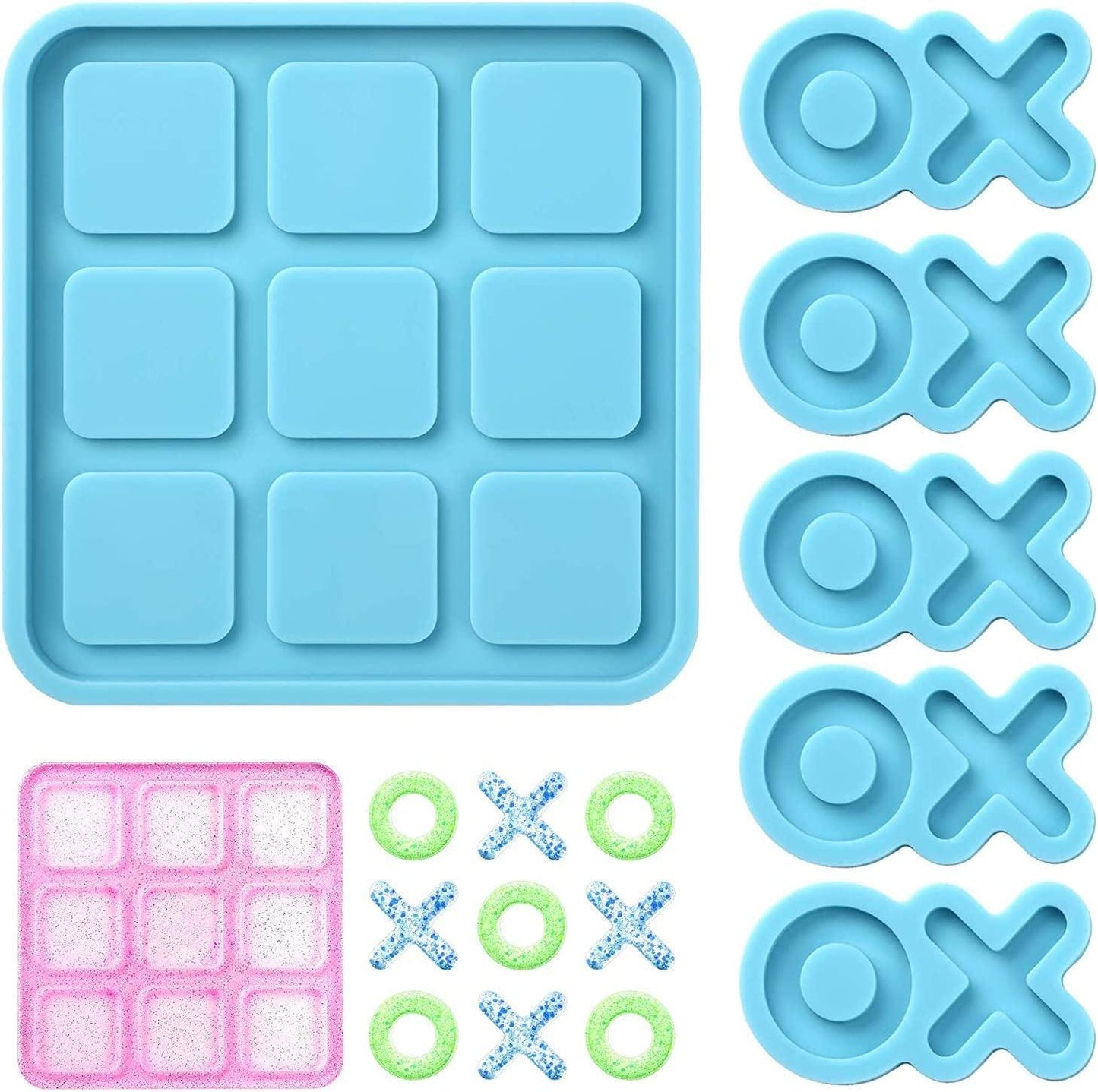 Tic Tac Toe Resin Mold with 5 Chess Pieces Molds, X O Board Game Silicone Molds for Resin Casting,Diy Tabletop Board Game - WoodArtSupply