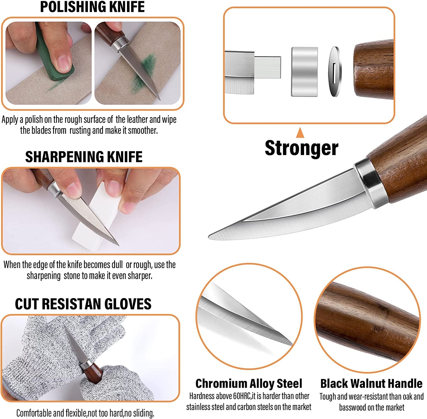 Trafagala Wood Carving Tools Set, Wood Carving Hand Tools Kit with Hook  Carving Knife Whittling Knife Detail Wood Carving Knife and 6pcs SK2 Carbon