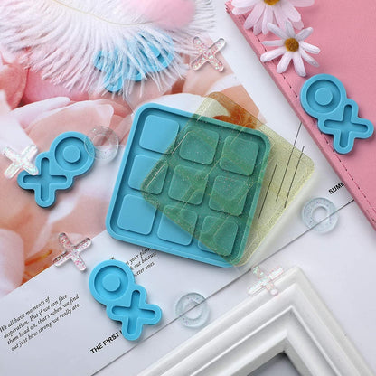Tic Tac Toe Resin Mold with 5 Chess Pieces Molds, X O Board Game Silicone Molds for Resin Casting,Diy Tabletop Board Game - WoodArtSupply