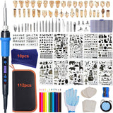 112PCS Wood Burning Kit-Wood Burning Tool Set with Digital LCD Display Pyrography Pen Adjustable WoodArtSupply