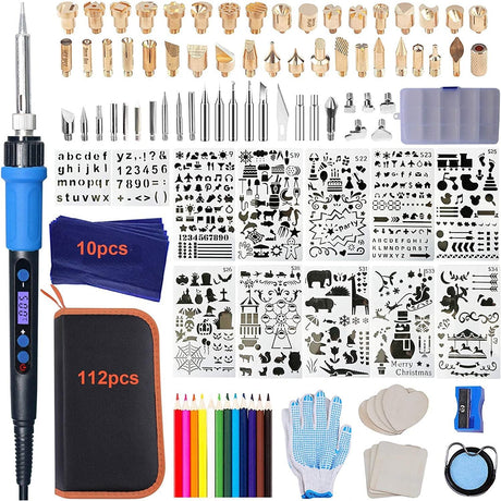 112PCS Wood Burning Kit-Wood Burning Tool Set with Digital LCD Display Pyrography Pen Adjustable WoodArtSupply