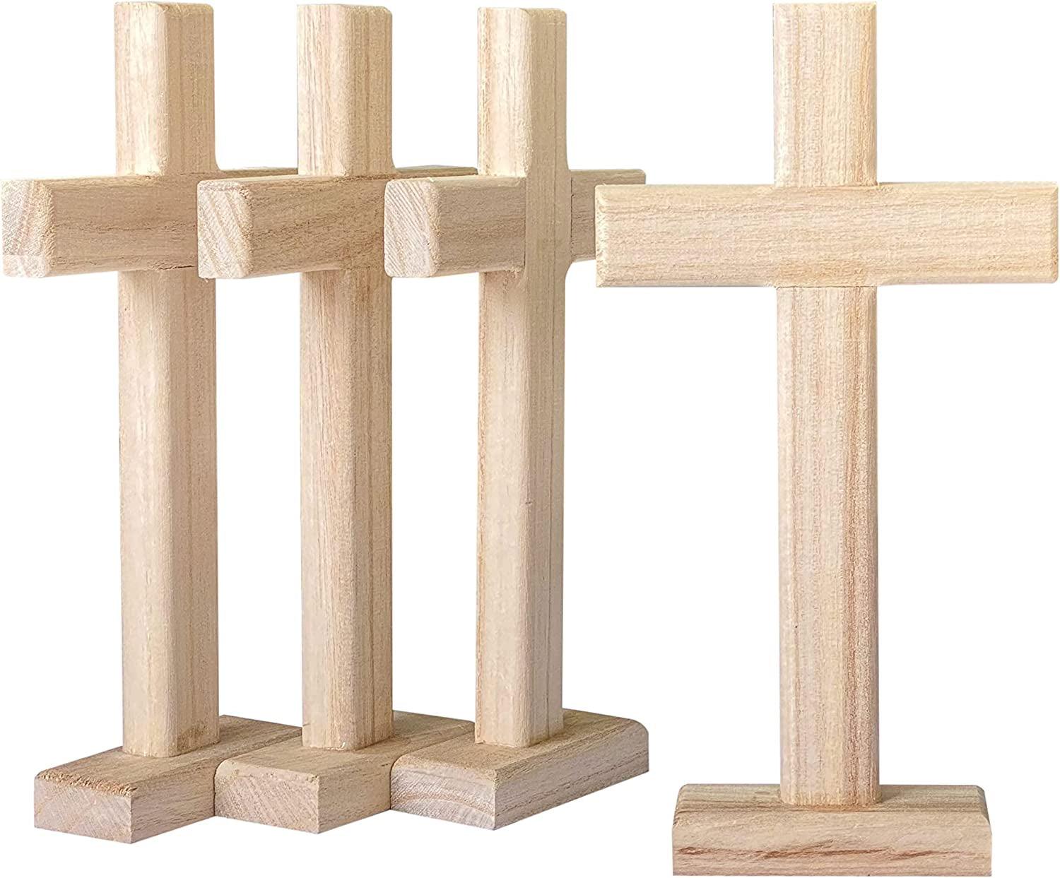 4 Pack Wooden Cross Unfinished Wood Crosses Tabletop Cross for Crafts 4.5X8.5 Inches WoodArtSupply