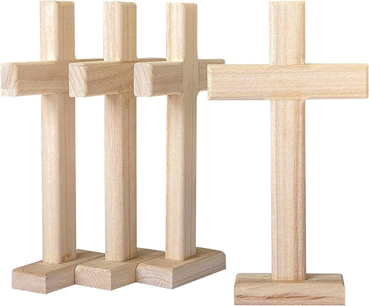 4 Pack Wooden Cross Unfinished Wood Crosses Tabletop Cross for Crafts 4.5X8.5 Inches