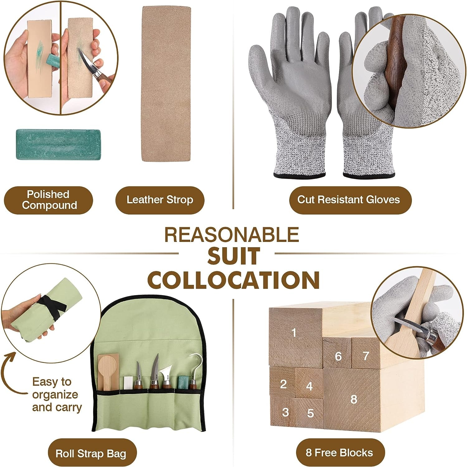 Wood Whittling Kit for Beginners-Complete Whittling Set with 4Pcs Wood Carving Knives & 8Pcs Basswood Wood Blocks-Perfect Wood Carving Kit WoodArtSupply