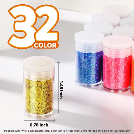 Glitter, Fine Glitter for Resin, Set of 32 Colors Glitter, Extra Fine Resin Glitter Powder, Craft Glitter for Epoxy Resin, Assorted Body Face Hair WoodArtSupply